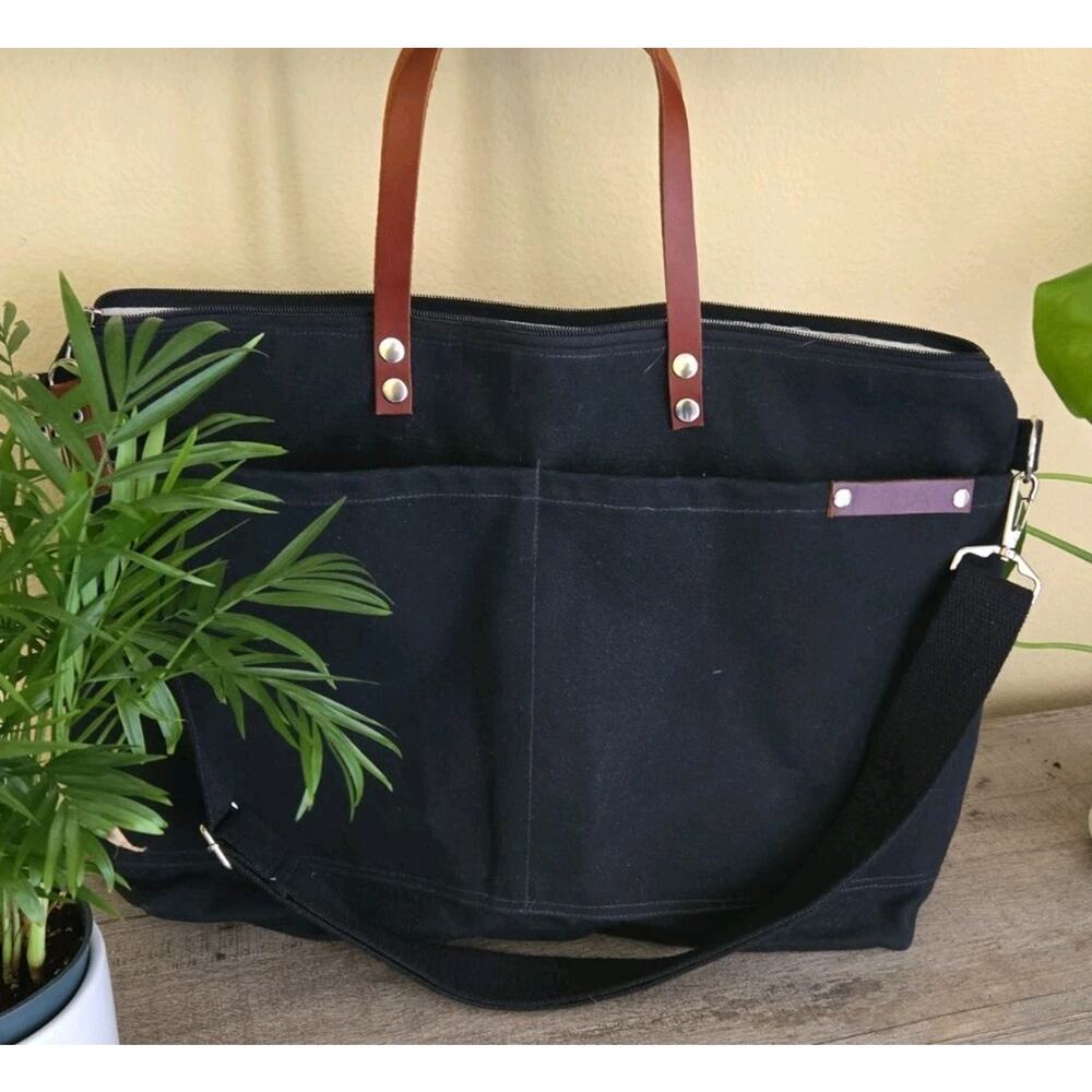 The Crafter's Box Bag Waxed Canvas Tote Genuine Leather Straps 20x12x4.5
